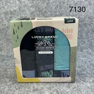 Lucky Brand Mens 3 Pack Boxer Briefs L 36-38 Stretch Fly Pouch Blue Navy Print